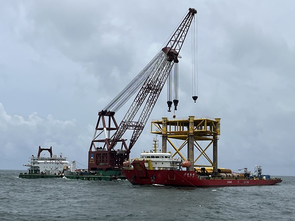 廣西防城港海上風電示范項目開啟首臺風機基礎(chǔ)海上施工作業(yè)